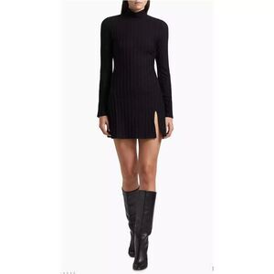 Reformation Libra Rib-Knit black Turtleneck Minidress (NEW) Size Medium